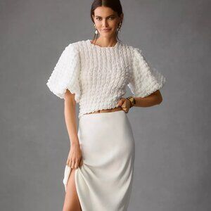 NWT Anthropologie eri+ali ~ White Textured Puff Sleeve Blouse ~ L ~ $68